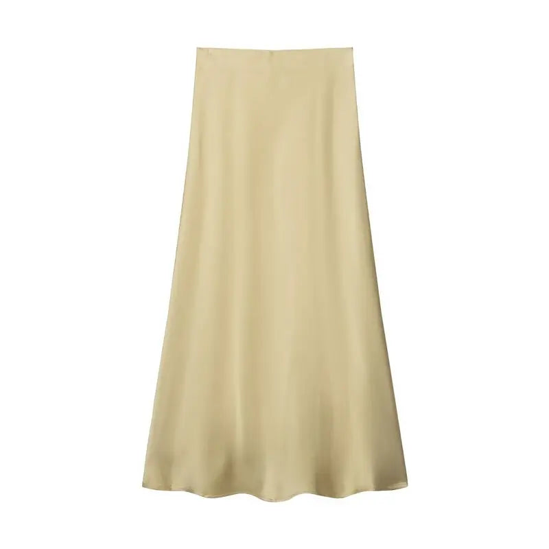 Silk Satin High Waist Slimming Casual Midi Skirt Pure Color Spring 2025 Women's Faion f-length A-line Skirt