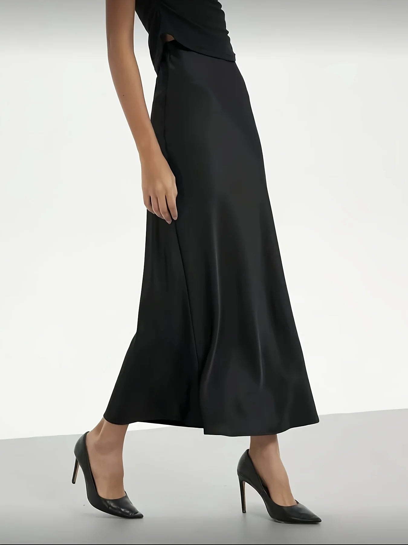 Women's Satin Midi Skirt, High‑waisted Slim Straight, Elegant Draping, Mature Versatile for Commute, Vacation & Parties