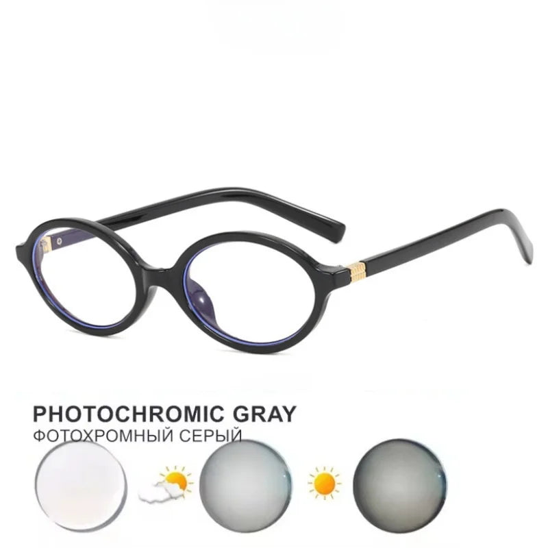 Glasses Frame Nerd Oval Student Anti-Blue Light Small Frame Myopia Prescription Glasses Photochromic Glasses