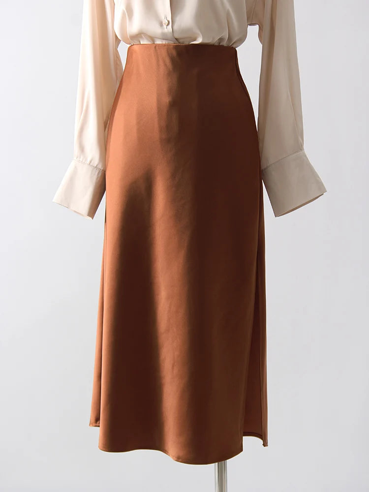 Midi Satin Skirts Women Luxury Summer Black Formal Silk Office Skirt With Slit A Line Green Midi Skirt Burgundy Women Elegant
