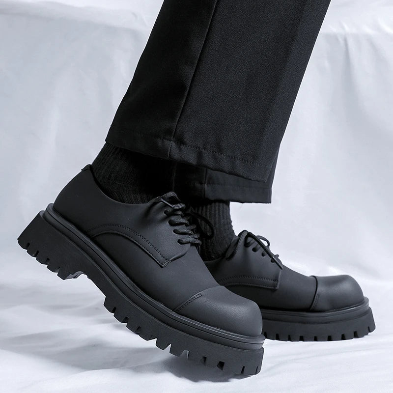 New Shoes Thick Sole Japan Korean Streetwear Casual Leather Shoes For Man Business Fashion Vintage Hipster Wedding Leather Shoe