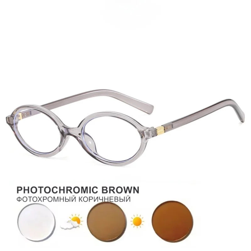 Glasses Frame Nerd Oval Student Anti-Blue Light Small Frame Myopia Prescription Glasses Photochromic Glasses