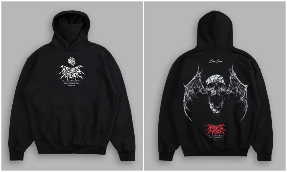 NEW Men Oversized Hoodies Eye Wings Wolves Print Vintage Heavyweight Pullover Streetwear Gothic Loose Hip Hop Hooded Sweatshirts