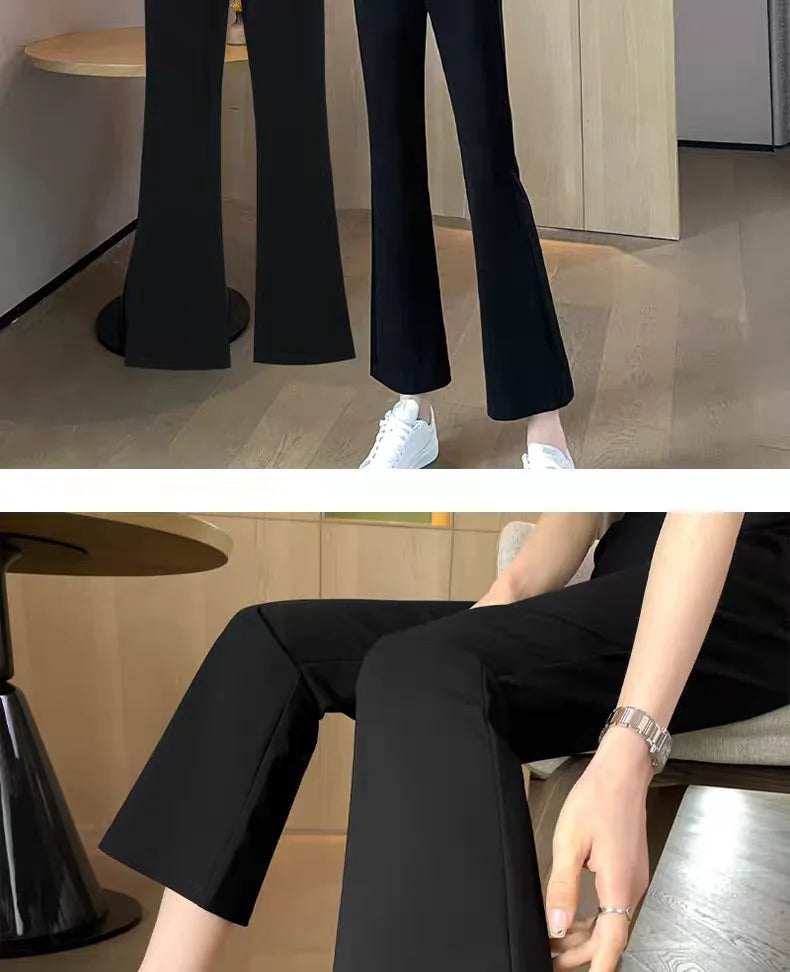 Black Boot-cut Trousers Women Spring Summer Thin New Style Cool Slim Casual Flared Trousers Small People