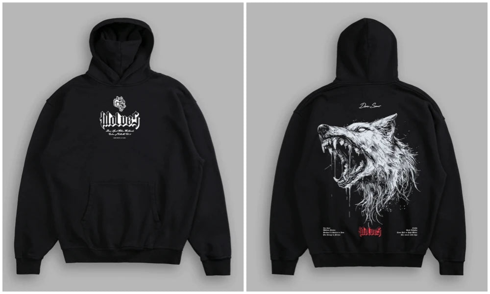 NEW Men Oversized Hoodies Eye Wings Wolves Print Vintage Heavyweight Pullover Streetwear Gothic Loose Hip Hop Hooded Sweatshirts