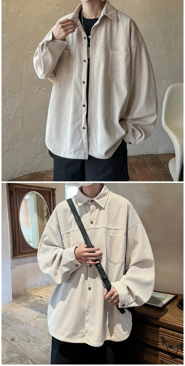 Corduroy Shirt Boys Spring Autumn American Retro Long-sleeved Shirt Japanese Casual Jacket
