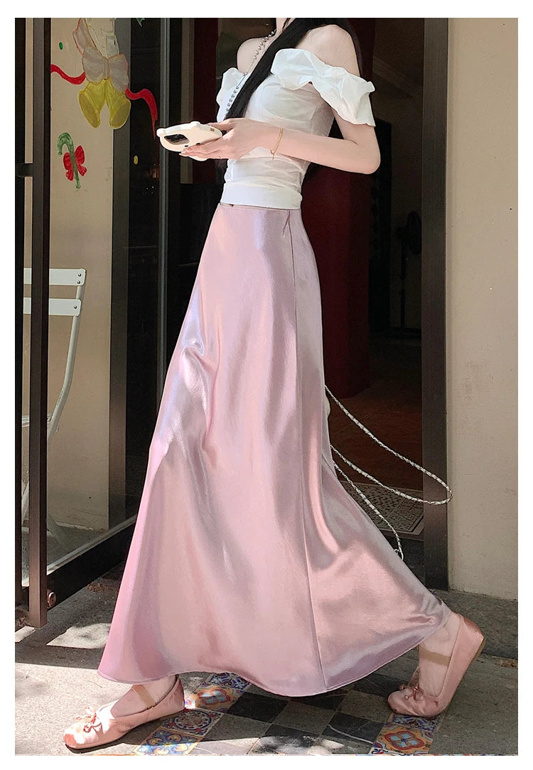Satin Midaxi Skirt For Women Flowy Mermaid Trumpet Hem, High Waist, A Line Fit Spring Summer Autumn New Skirts
