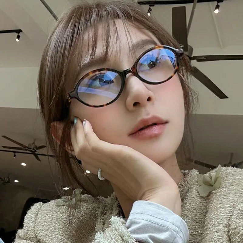 Glasses Frame Nerd Oval Student Anti-Blue Light Small Frame Myopia Prescription Glasses Photochromic Glasses