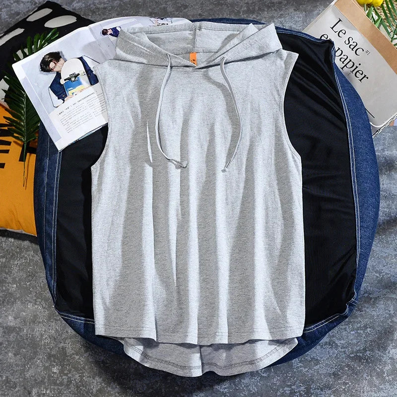 Summer new men's casual sleeveless T-shirt Hooded Vest loose cotton waistcoat men's wear
