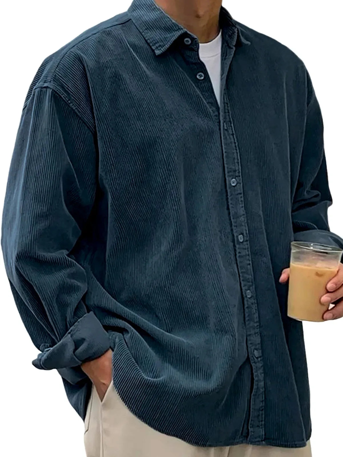 New Corduroy Shirt Men Long Sleeve Trendy Casual Loose Thick Autumn Winter Shacket Male Outerwear