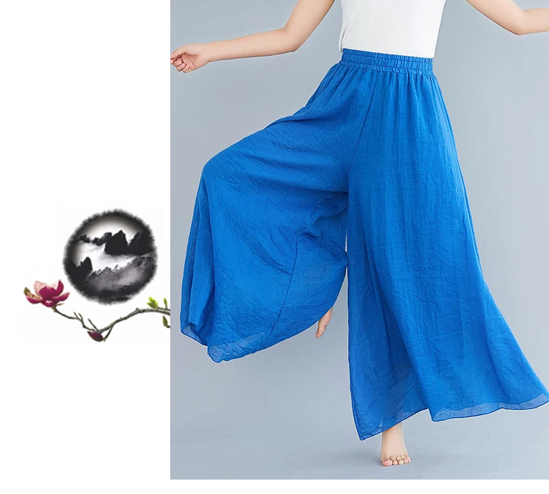 Cotton Linen Wide Leg Pants for Women Summer Casual Loose Pants High Waist Big Swing Skirt Capris Women Clothing PT-565
