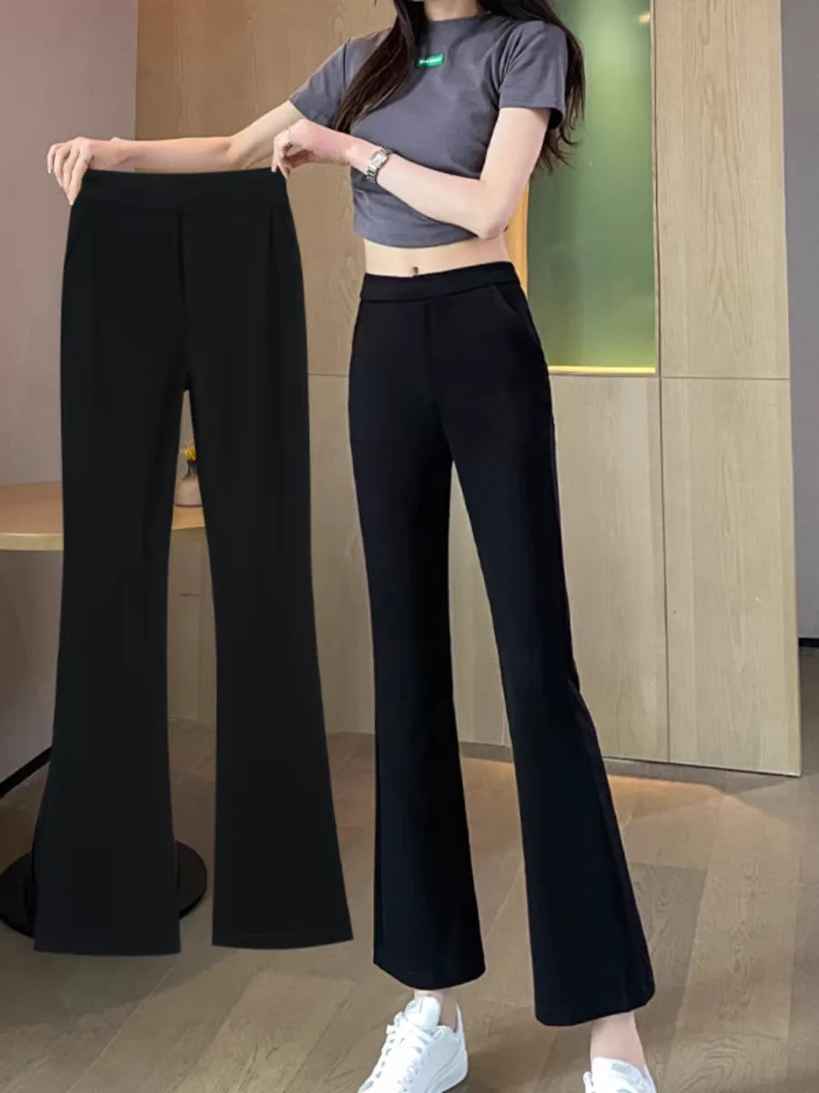 Black Boot-cut Trousers Women Spring Summer Thin New Style Cool Slim Casual Flared Trousers Small People