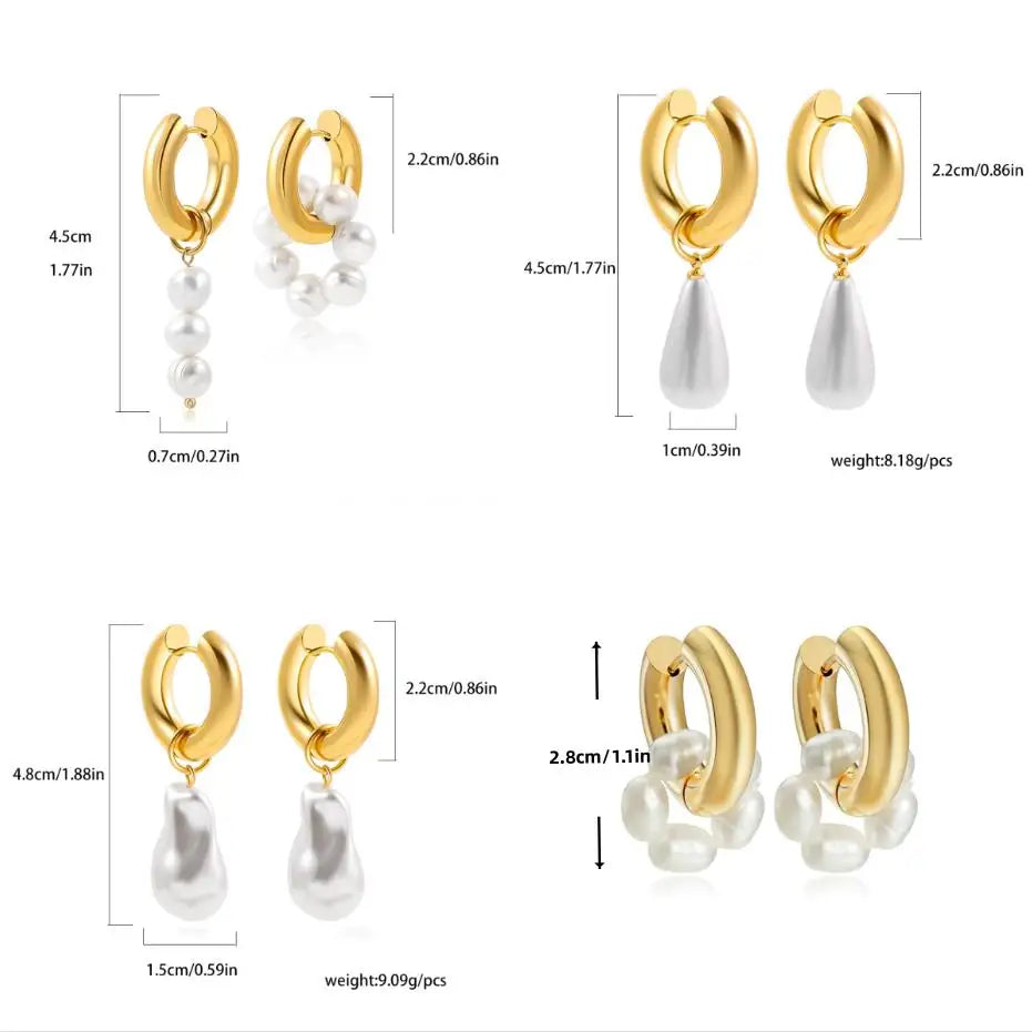 Baroque Pearls Shape Pendant Drop Earrings for Women Gold Plated Stainless Steel Round Circle Huggies Earring Fashion Jewelry