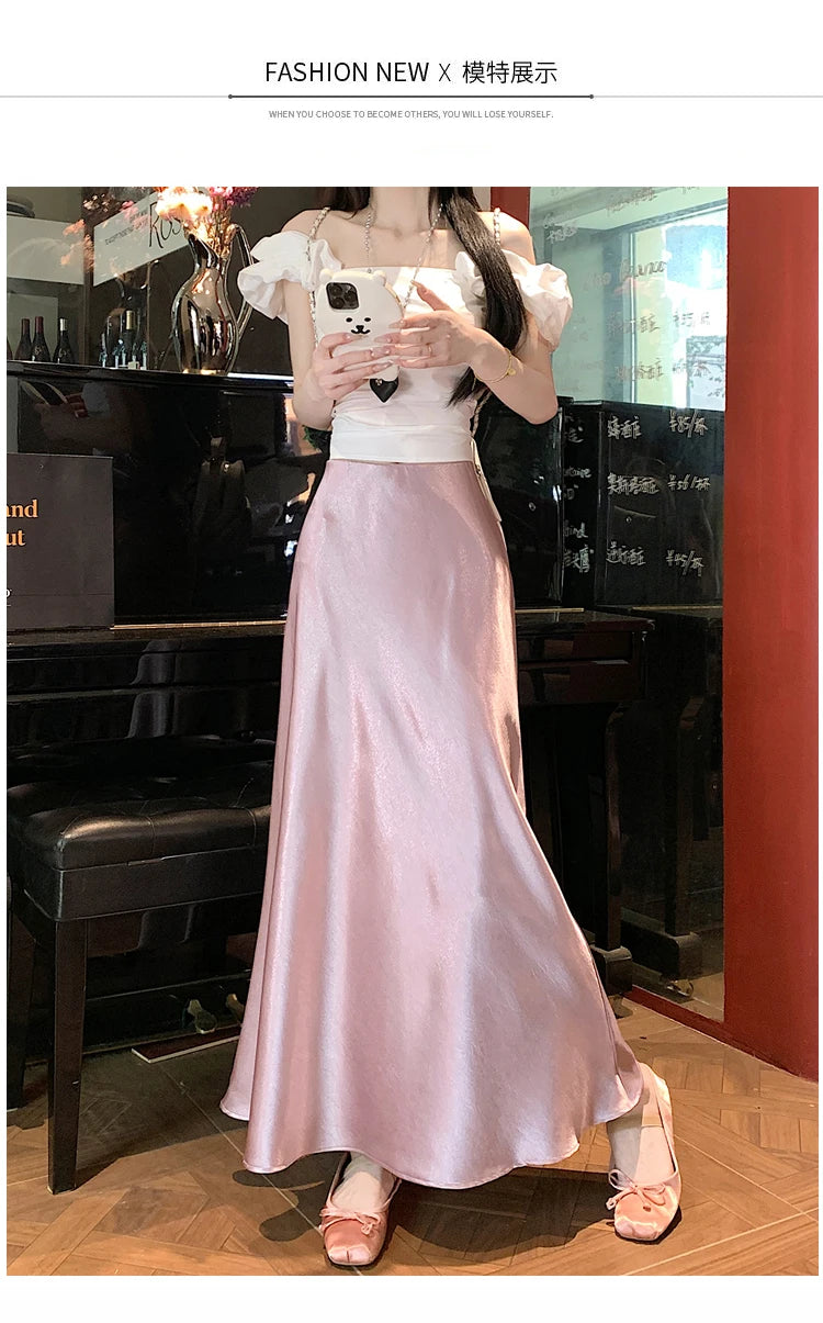 Satin Midaxi Skirt For Women Flowy Mermaid Trumpet Hem, High Waist, A Line Fit Spring Summer Autumn New Skirts