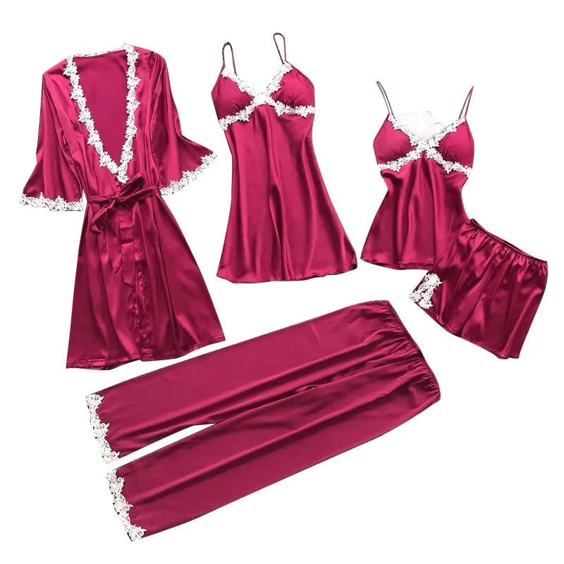 Ladies Underwear Women'S Sexy Nightgown Set 5-Piece Women Sexy Garter Lingerie Set Robes Lace Bodysuit Deep-V Neck Underwear