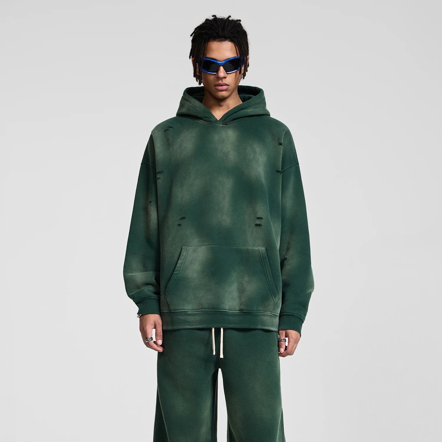 Oversized Hoodies Men Vintage Streetwear Acid Wash Ripped Hoodie Heavyweight Fleece Sweatshirt Pullover Thickened Winter Clothes