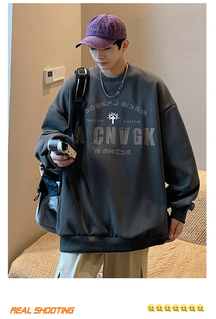 2025 Oversize Hoodies Men Fashion New Loose Pullover O-neck Youthful Vitality Letter Print Long Sleeve Streetwear Tops S-3XL