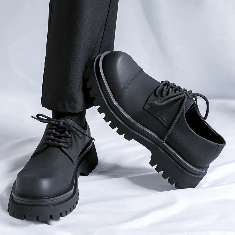 New Shoes Thick Sole Japan Korean Streetwear Casual Leather Shoes For Man Business Fashion Vintage Hipster Wedding Leather Shoe
