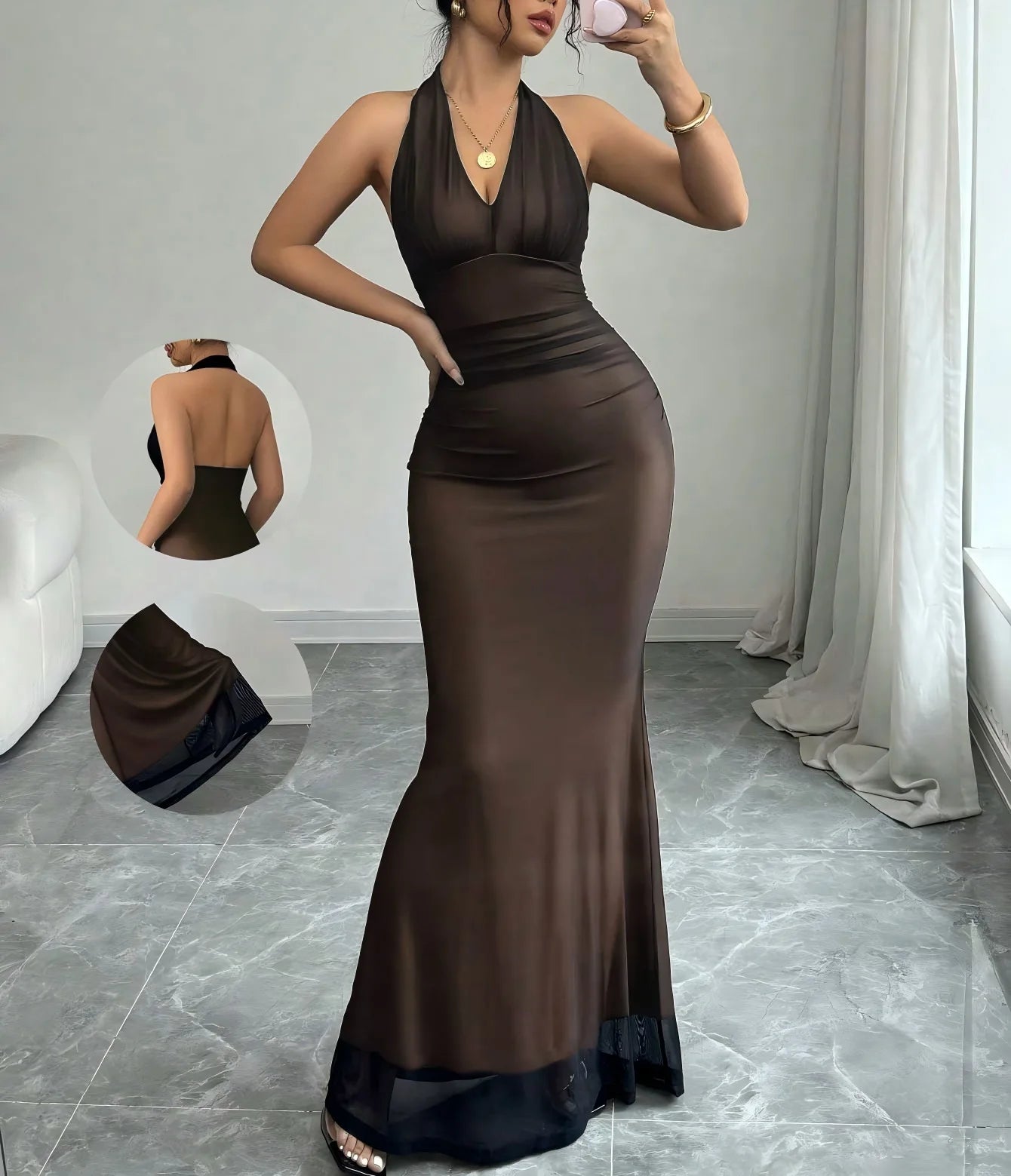 Summer Backless Sexy Maxi Dress Women Gown Patchwork Lace Halter Deep V Neck Sleeveless High Waist Elegant Long Dresses Vestido