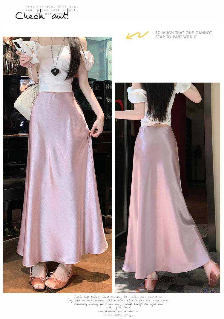 Satin Midaxi Skirt For Women Flowy Mermaid Trumpet Hem, High Waist, A Line Fit Spring Summer Autumn New Skirts