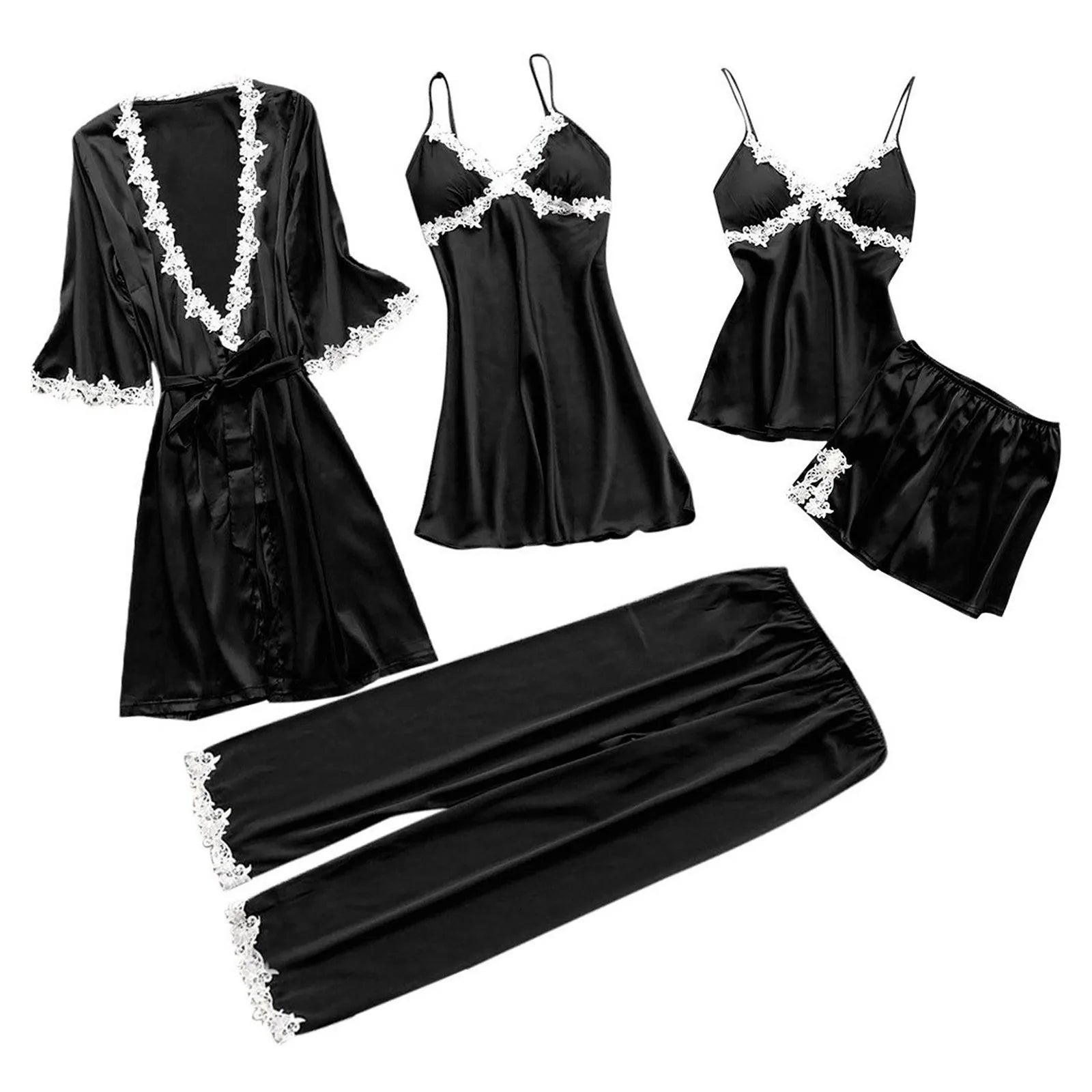 Ladies Underwear Women'S Sexy Nightgown Set 5-Piece Women Sexy Garter Lingerie Set Robes Lace Bodysuit Deep-V Neck Underwear