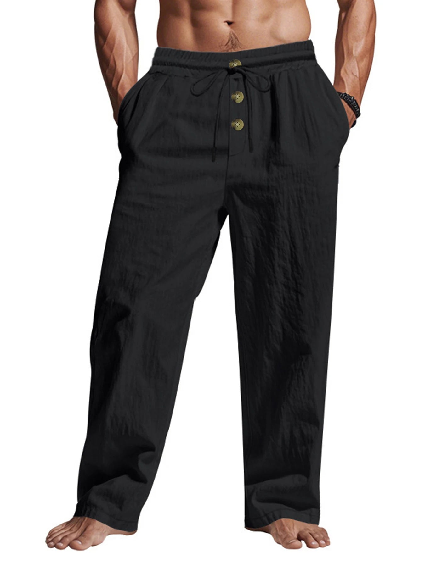 Men's Casual Trousers 2025 Spring/Summer New Man Large Size white Straight trousers Solid Beach black Fitness Pants S-XXXL
