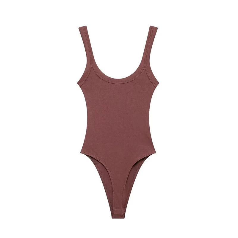 Skinny Ribbed Bodysuits for Women, O Neck, Straps, Snap-Button, Female Playsuits, Sexy Fashion