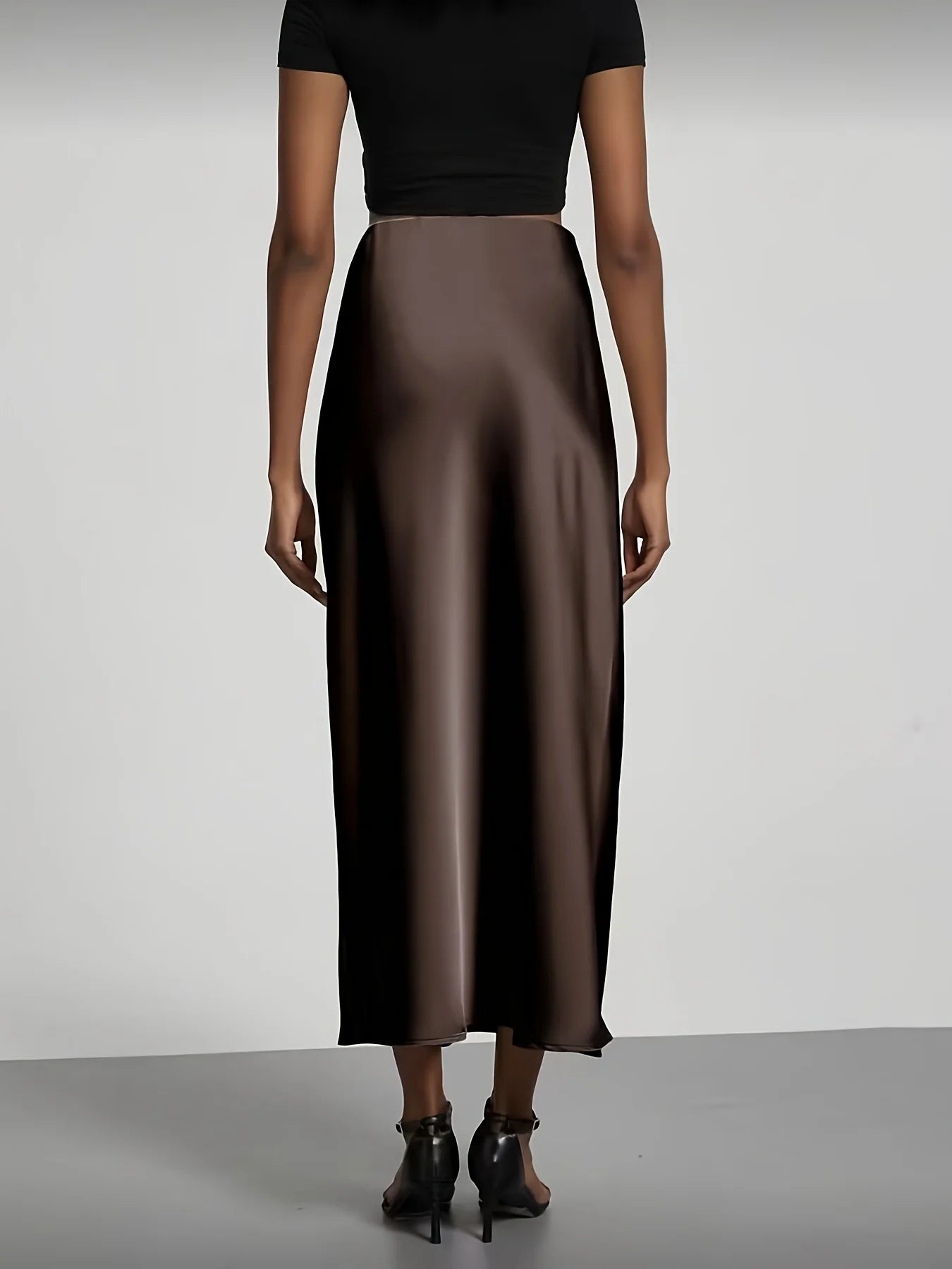 Women's Satin Midi Skirt, High‑waisted Slim Straight, Elegant Draping, Mature Versatile for Commute, Vacation & Parties