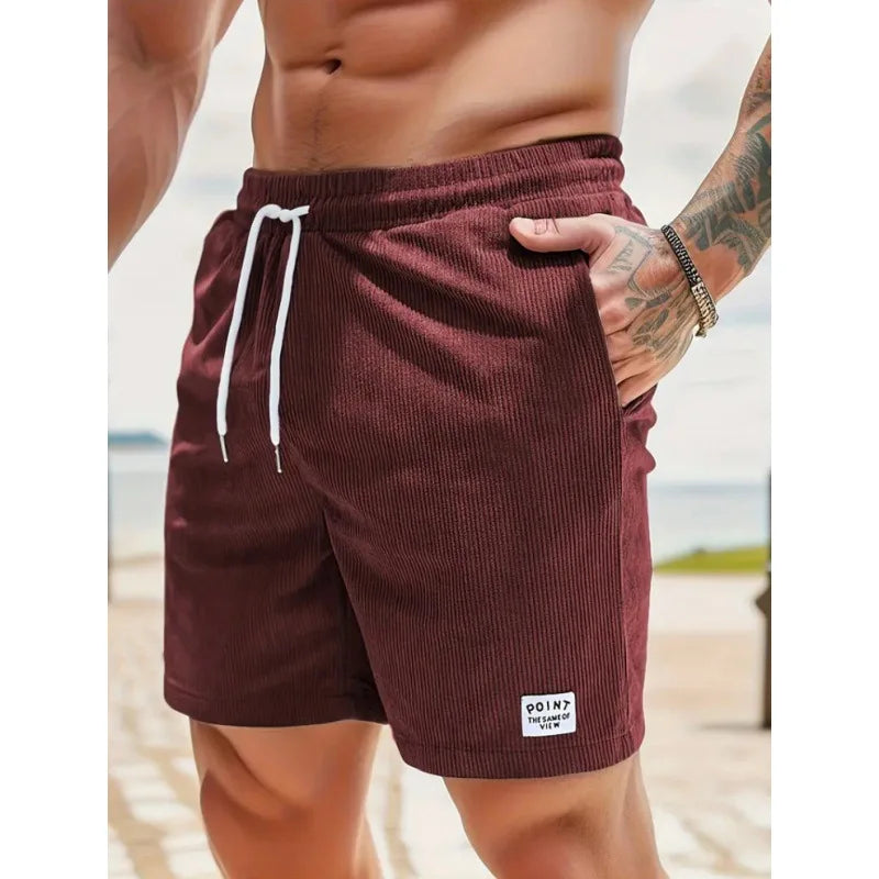 Men's Corduroy Shorts Summer Casual Sports Pants Minimalist Streetwear Elastic Waist Quick Dry Outdoor Shorts
