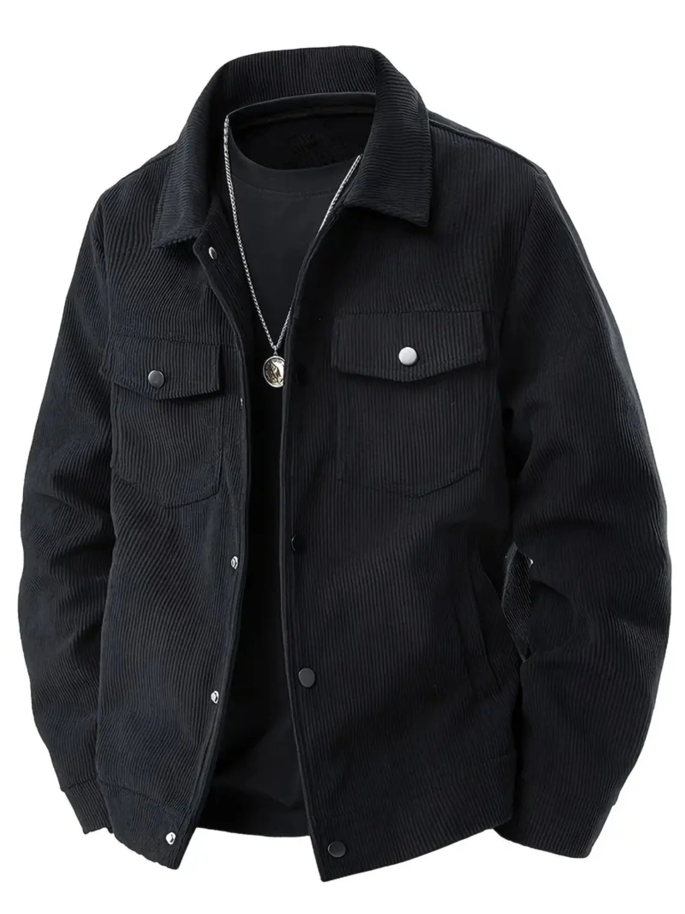 Men's Corduroy Trucker Jacket, Turn Down Collar Button Down Chest Pocket Casual Vintage Streetwear Coat
