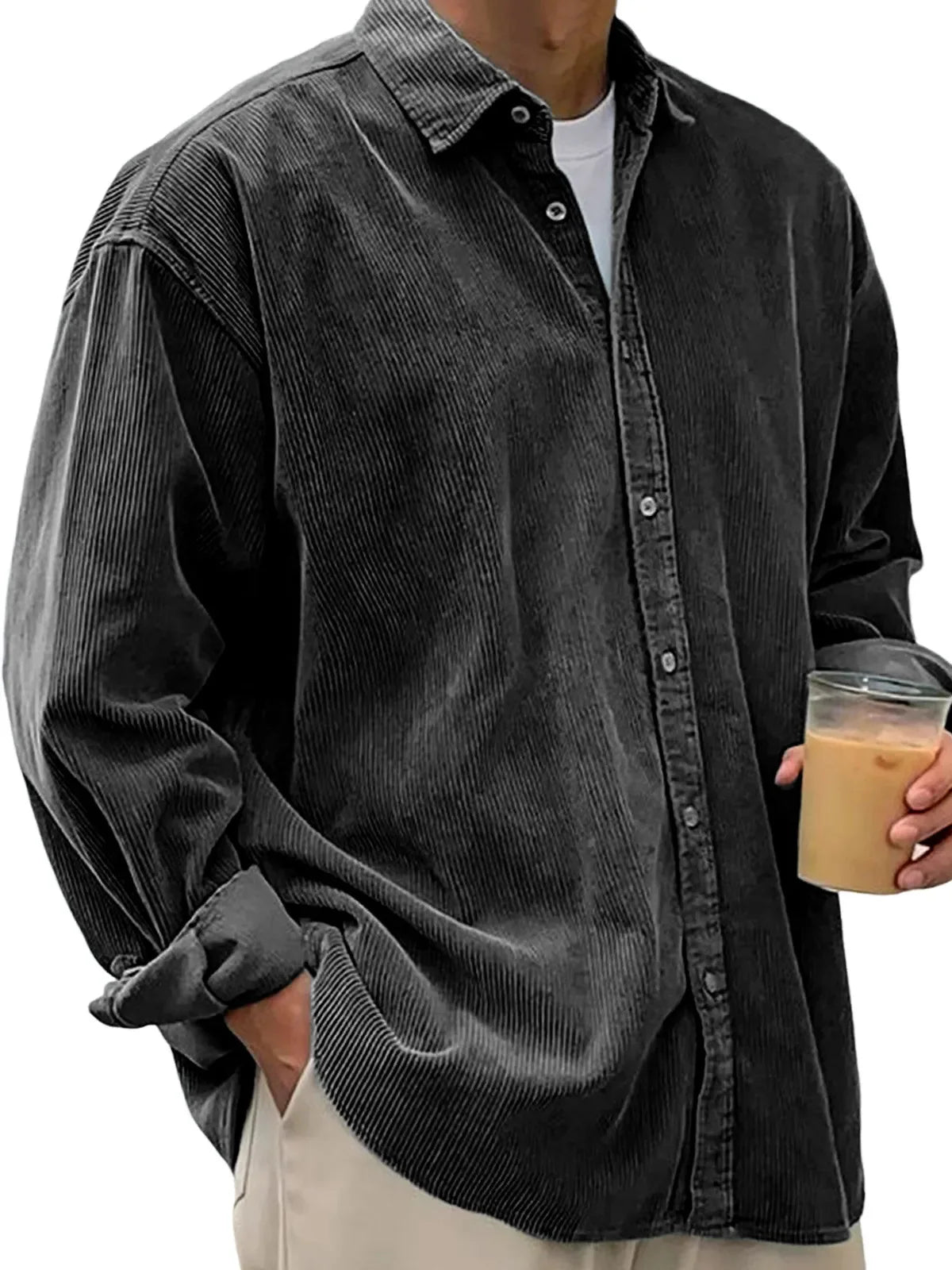 New Corduroy Shirt Men Long Sleeve Trendy Casual Loose Thick Autumn Winter Shacket Male Outerwear