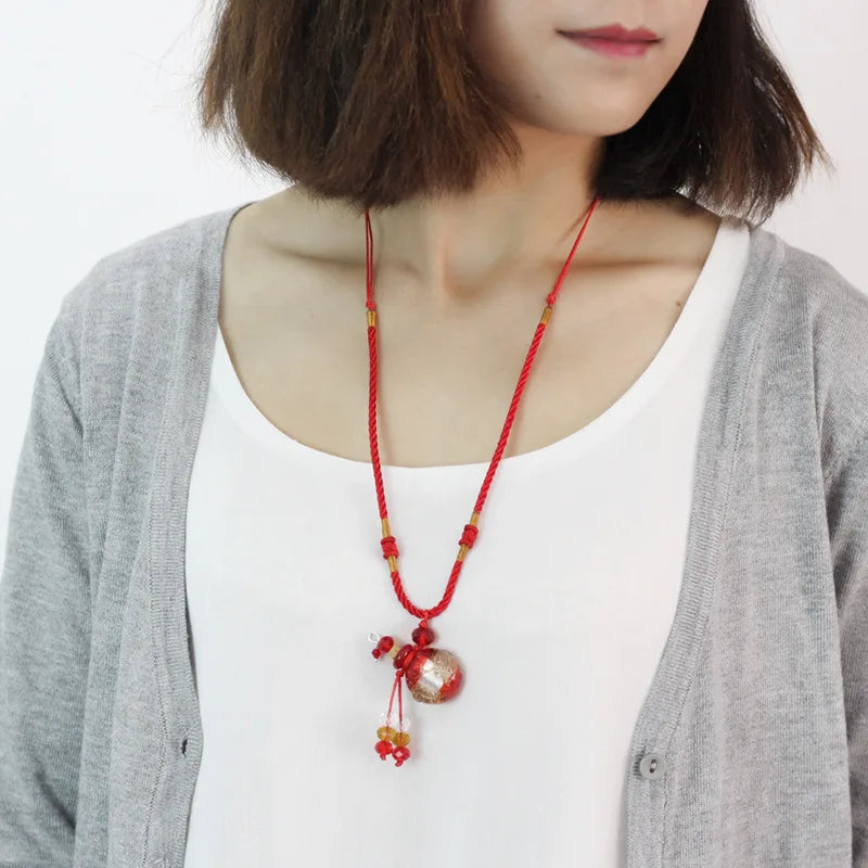 Baroque Aromatherapy Essential Oil Bottle Geometric Pendants Glazed Women Fashion Fried Dough Twists Chain Necklace Jewelry