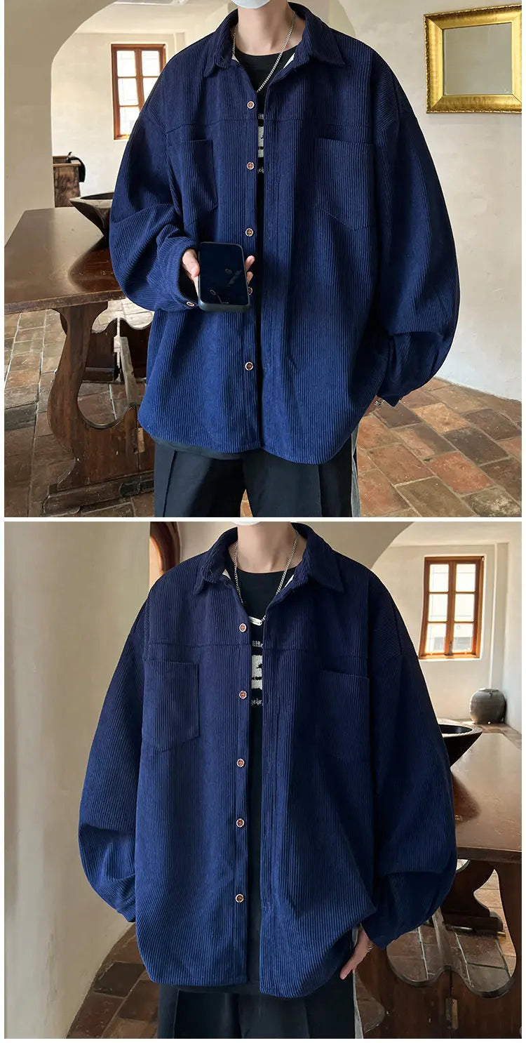 Corduroy Shirt Boys Spring Autumn American Retro Long-sleeved Shirt Japanese Casual Jacket