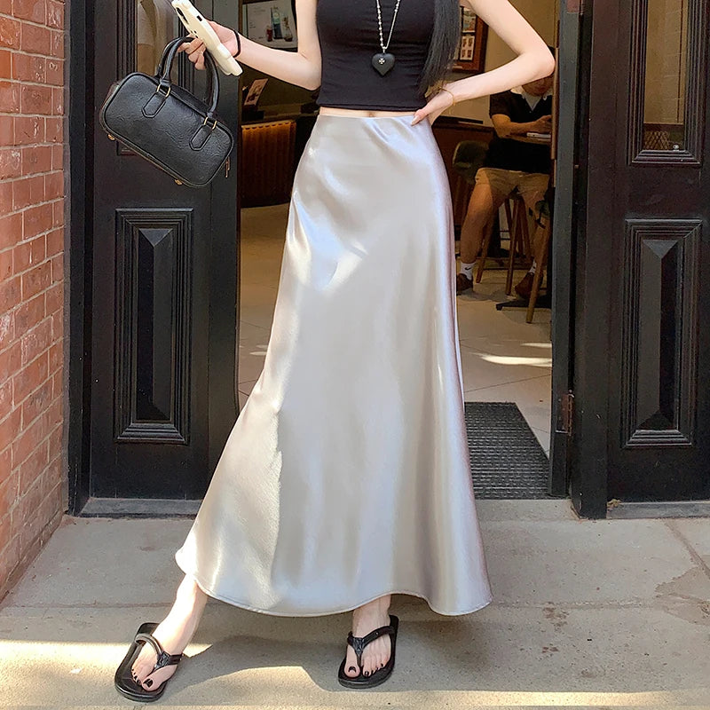 Satin Midaxi Skirt For Women Flowy Mermaid Trumpet Hem, High Waist, A Line Fit Spring Summer Autumn New Skirts
