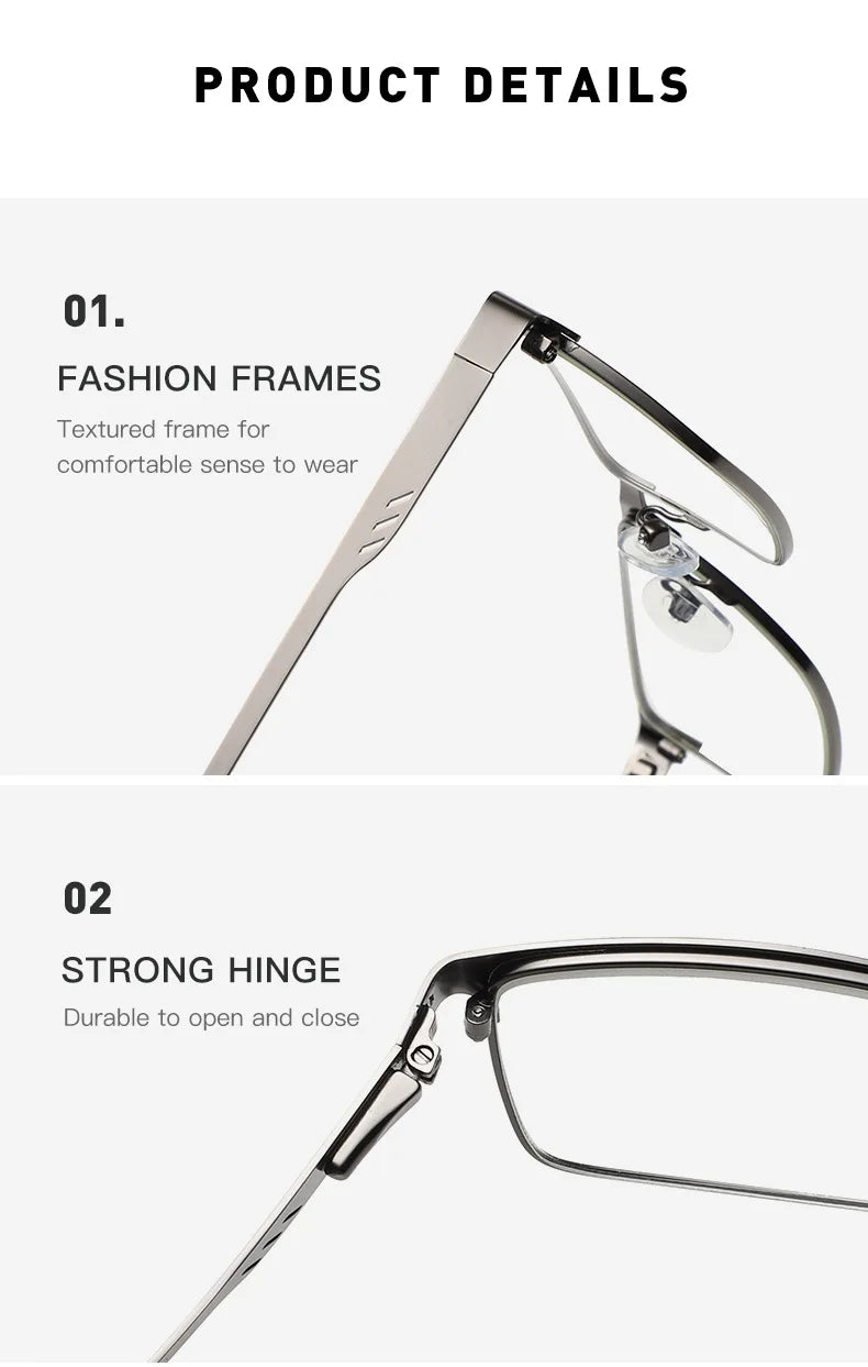 Men Square Metal Large Frame Reading Spring Leg Elderly Presbyopia Glasses Blue Light Blocking Eye Protection Eyeglasses