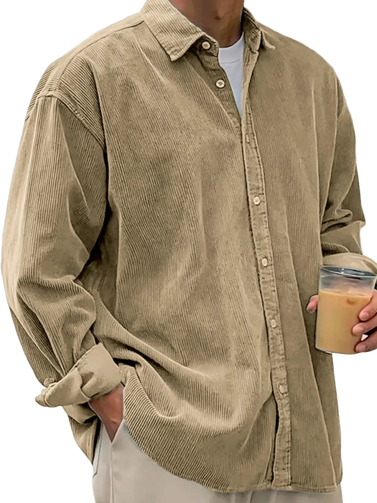 New Corduroy Shirt Men Long Sleeve Trendy Casual Loose Thick Autumn Winter Shacket Male Outerwear