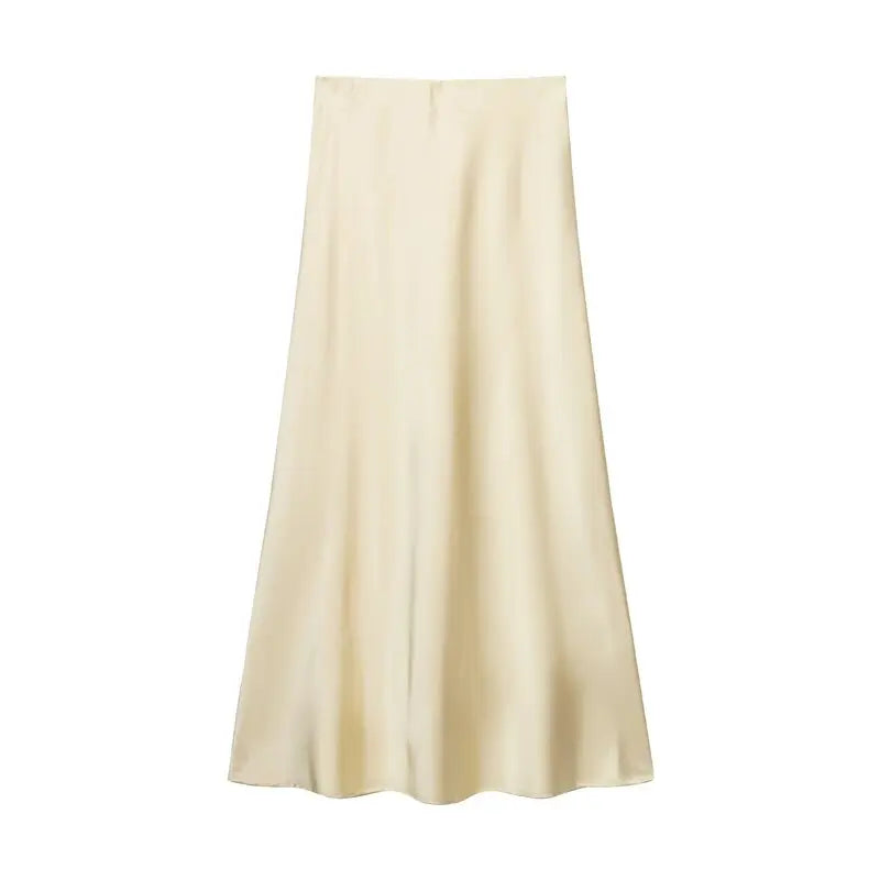 Silk Satin High Waist Slimming Casual Midi Skirt Pure Color Spring 2025 Women's Faion f-length A-line Skirt