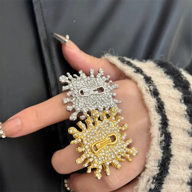Metal Square Crystal Stacked Rings