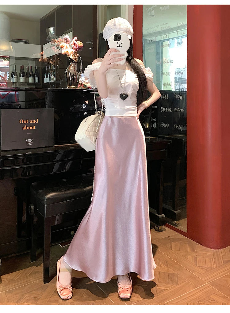 Satin Midaxi Skirt For Women Flowy Mermaid Trumpet Hem, High Waist, A Line Fit Spring Summer Autumn New Skirts
