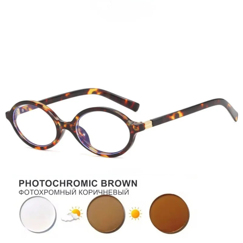 Glasses Frame Nerd Oval Student Anti-Blue Light Small Frame Myopia Prescription Glasses Photochromic Glasses