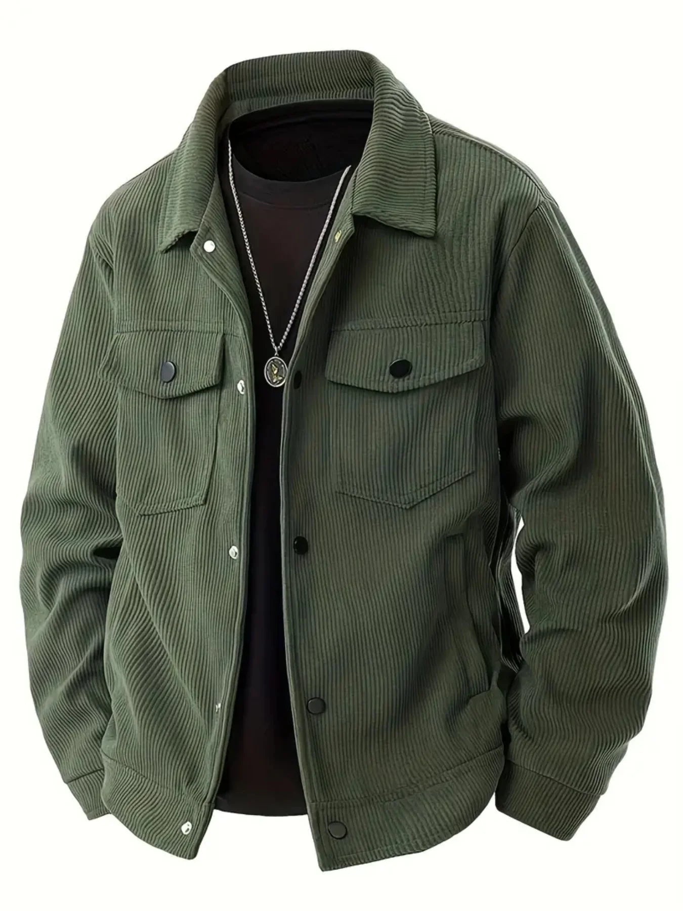 Men's Corduroy Trucker Jacket, Turn Down Collar Button Down Chest Pocket Casual Vintage Streetwear Coat