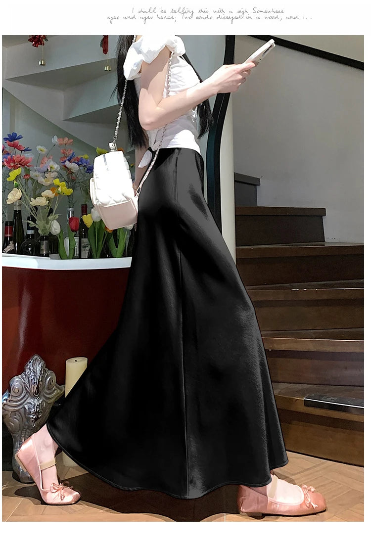 Satin Midaxi Skirt For Women Flowy Mermaid Trumpet Hem, High Waist, A Line Fit Spring Summer Autumn New Skirts