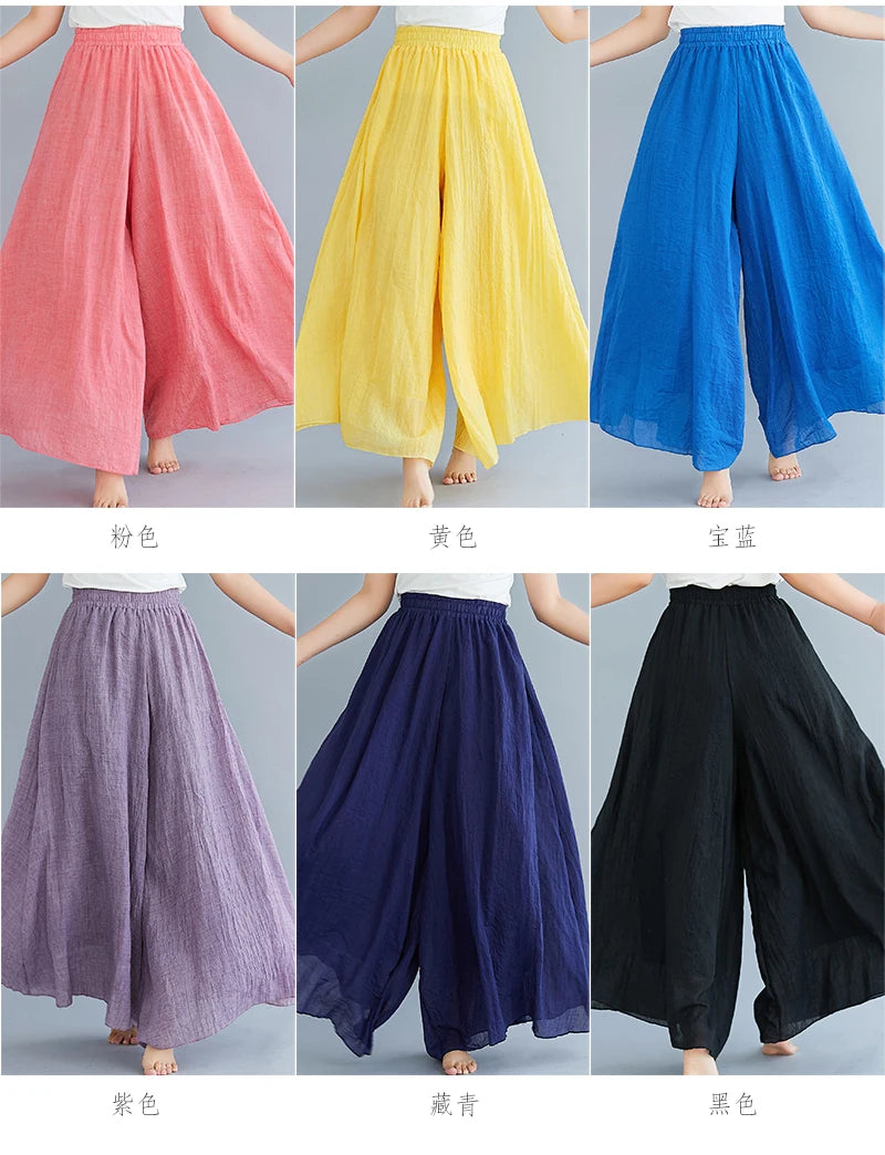Cotton Linen Wide Leg Pants for Women Summer Casual Loose Pants High Waist Big Swing Skirt Capris Women Clothing PT-565