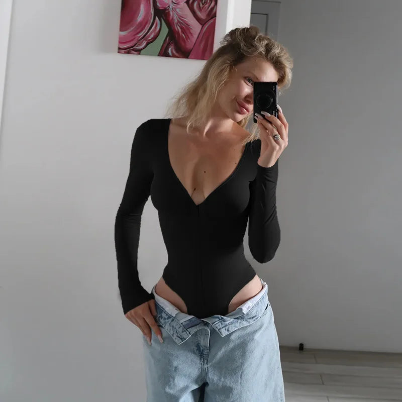 Bodysuit Double Ziper Womens Irregular Unique Detail Support Comfort Breathable Soft Tight-Fitting Fitted Base Tight Simple Sexy