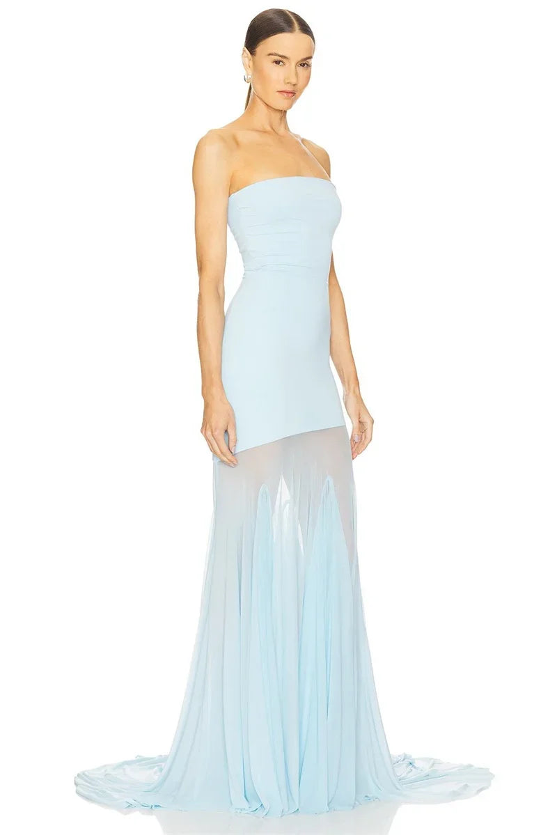 Off-shoulder Strapless Sexy Maxi Dress Women Gown Fashion Elegant Mesh Sleeveless Backless Bodycon Club Party Dresses 2025