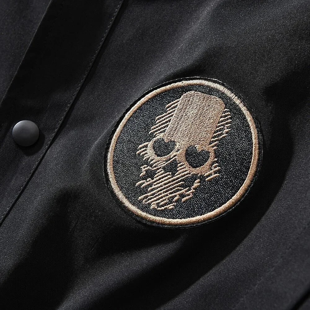 Bomber Jacket Men Embroidered Skull Print Jacket Autumn Protection Casual American Vintage Windproof Workwear Outfit Men's Wear