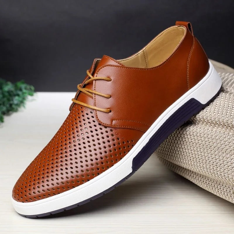 Fashion Men Casual Shoes Mesh Breathable Flat Shoes Male 2025 New Lace-Up Classic Business Leather Shoes designer Men Dress Shoe