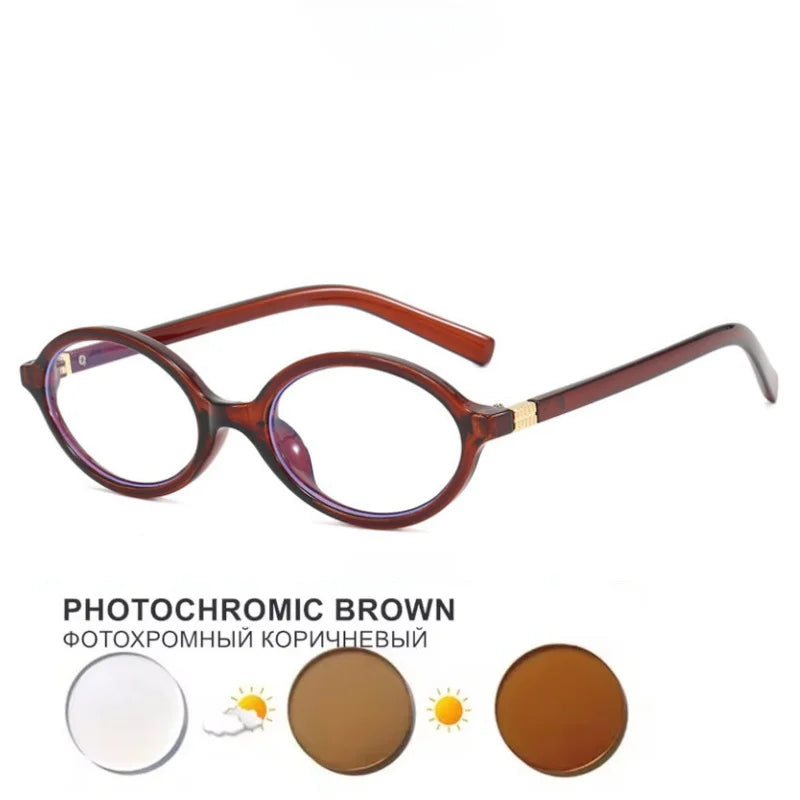 Glasses Frame Nerd Oval Student Anti-Blue Light Small Frame Myopia Prescription Glasses Photochromic Glasses