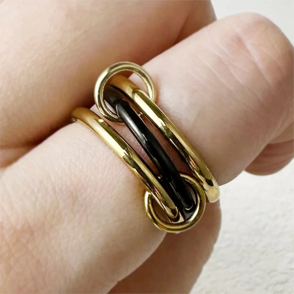 INS 3pcs Multi Layers Rings Stack Set Black Gold Double Color Stainless Steel Stacking Ring Simple For Women Trendy Jewelry Gift