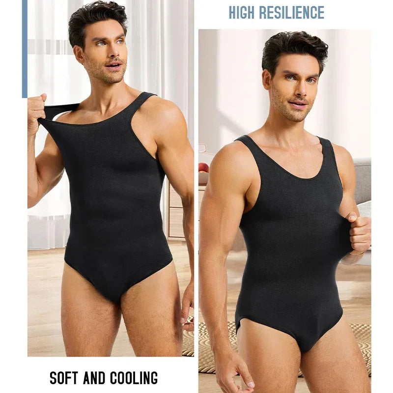 SLIMBELLE Mens Shapewear Bodysuits Tummy Control Full Body Shaper Compression Slimming Sleeveless Open Crotch Undershirt